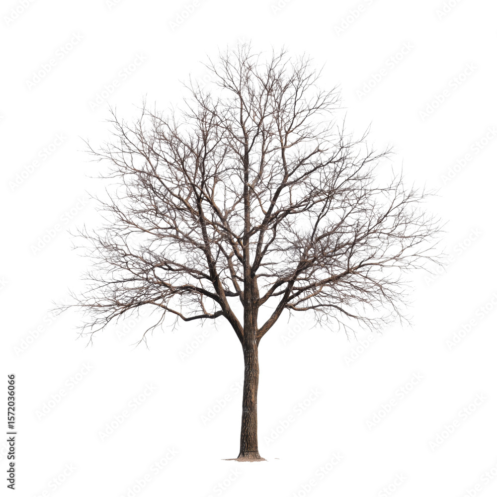 Bare black tree silhouette isolated on a white background, perfect for winter or autumn nature landscape illustrations Bare black tree silhouette isolated on a white background, perfect for winter or autumn nature landscape illustrations