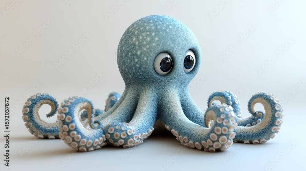 Obraz premium Cartoon octopus, whimsical, 3D model, studio setting, for children's books, educational materials
