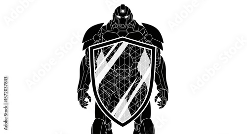 Armor Hero Shield with Superhero, Black  White, and Vector.