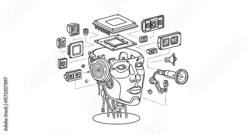 AI head schematic on white background.