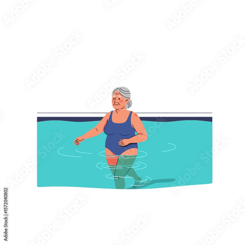Senior Woman Exercising in Pool: Aquatic Therapy