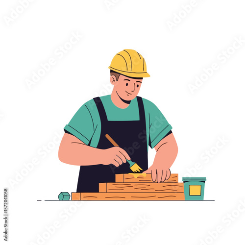 Carpenter Applying Glue to Wood - Craftsmanship Illustration
