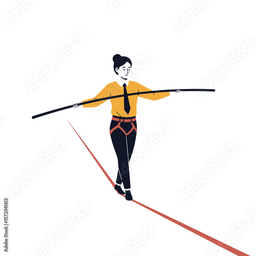 Businesswoman Tightrope Walker: Balancing Act