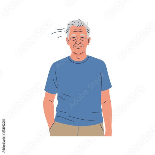 Illustrated Senior Man Portrait: Serene and Content