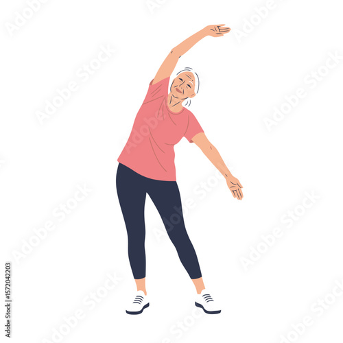 Senior Woman Stretching Exercise Illustration