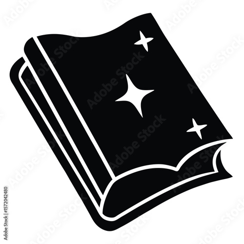 Open story book silhouette displaying magical stars emits a mystical reading experience on transparent background