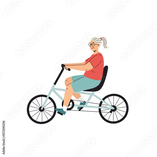 Senior Woman Riding a Recumbent Bicycle - Active Lifestyle