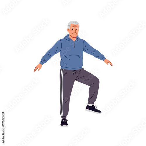 Senior Man Balancing Exercise - Active Aging Vector Illustration