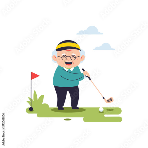 Senior Golfer Cartoon Illustration: Active Retirement Fun