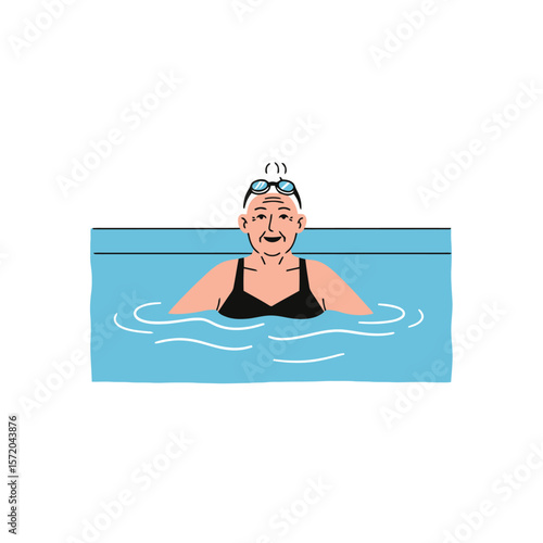 Elderly Woman Swimming, Health and Wellness