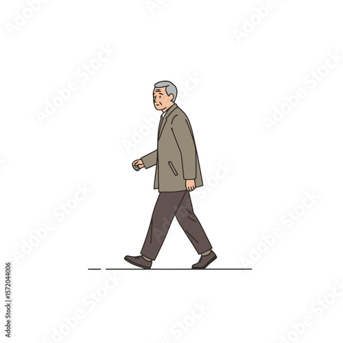 Elderly Man Walking, Minimalist Illustration
