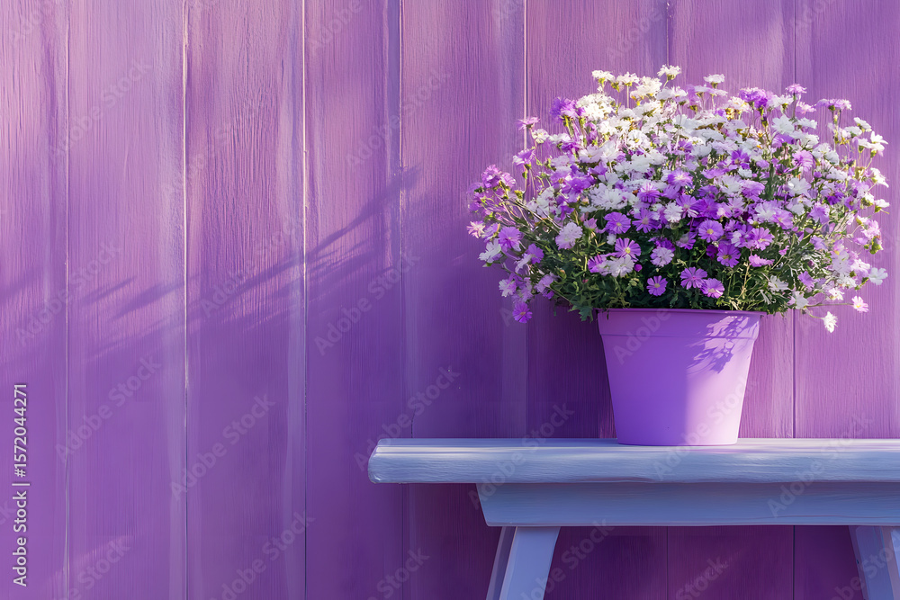 Fototapeta premium a purple potted plant sitting on a table