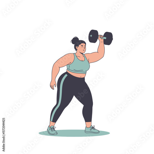 Empowered Woman Lifting Dumbbell - Fitness Illustration