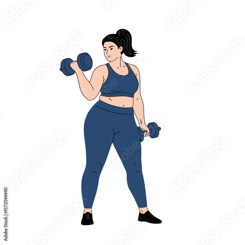 Curvy Woman Fitness: Dumbbell Workout Illustration