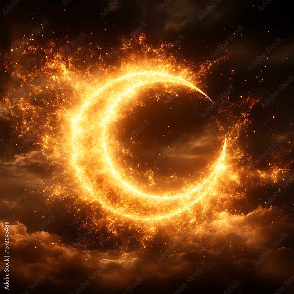 Obraz premium Fiery Crescent Moon in a Dark Sky