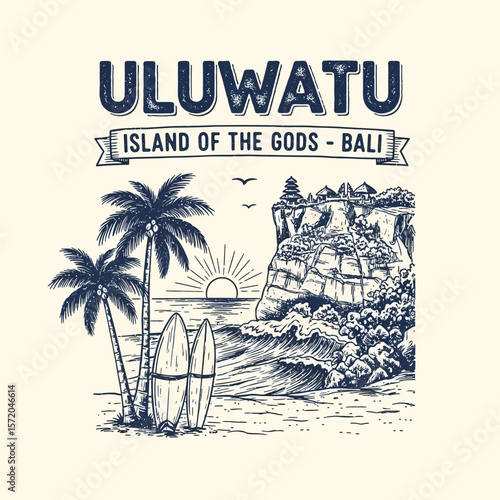 Uluwatu Bali Design with Surfing, and Ocean.