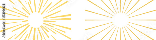 Two abstract sunburst patterns with yellow lines radiating from a central point on a white background