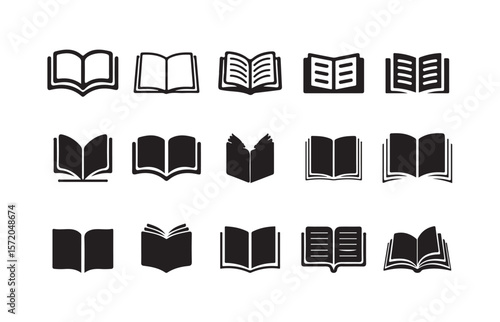 Black book icon, education, and knowledge in a minimalist black and white design, vector illustration eps 10.