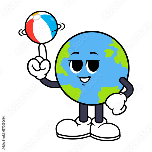 Vector Globe Spinning Beach Ball on Finger