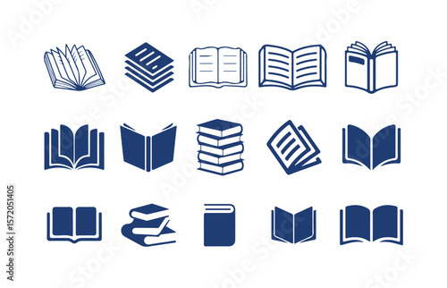 Book icons set. open book sign and symbol. education study reading learning language skill sign, flat graphic design, vector illustration eps 10.