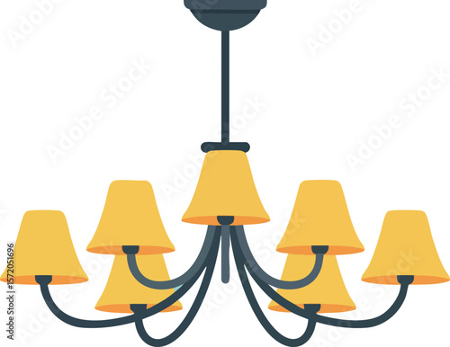 Modern chandelier lighting fixture with yellow lampshades vector illustration