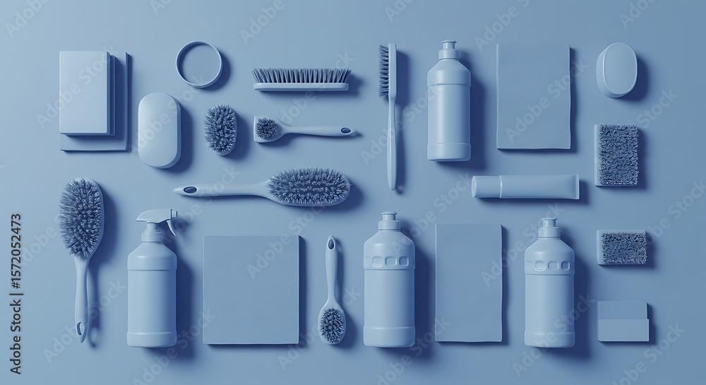 Fototapeta premium Cleaning Supplies Flat Lay