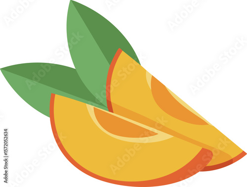 Fresh mango slices with green leaves vector illustration in simple style