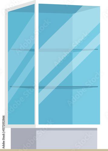 Modern blue glass display cabinet with white base vector illustration flat design