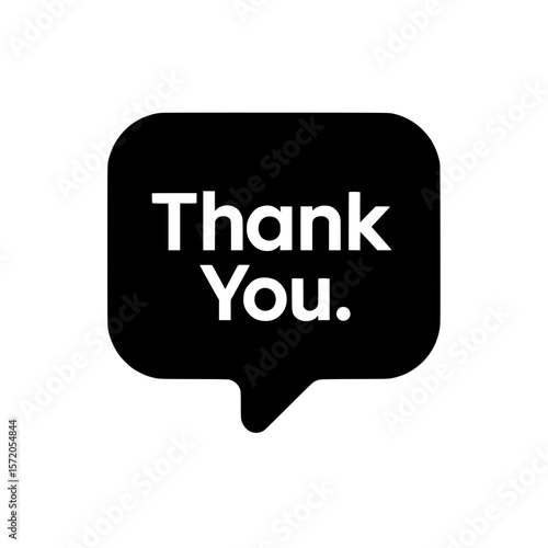 Black icon of a speech bubble with “Thank You” text representing gratitude, message, and communication