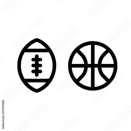 Black icon of American football and basketball representing popular sports, athletics, or recreational activities