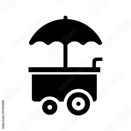 Food cart icon with umbrella cover symbolizing mobile vendor station for street food or beachside refreshment