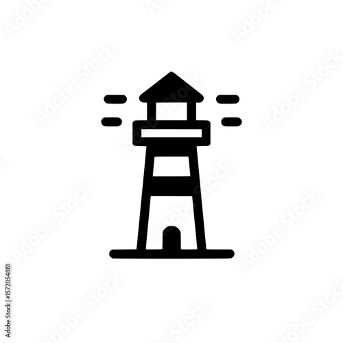 Black lighthouse icon with signal beams symbolizing coastal navigation, marine safety, or ocean beacon