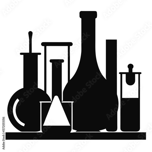 Black silhouette of scientific glassware on a flat surface creates an abstract image