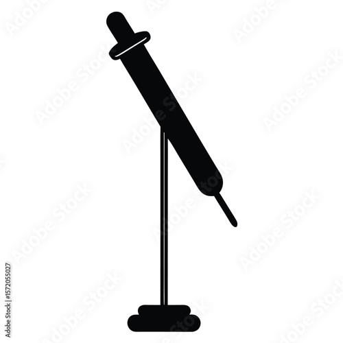 A black silhouette of an analytical balance stands upright on a white background