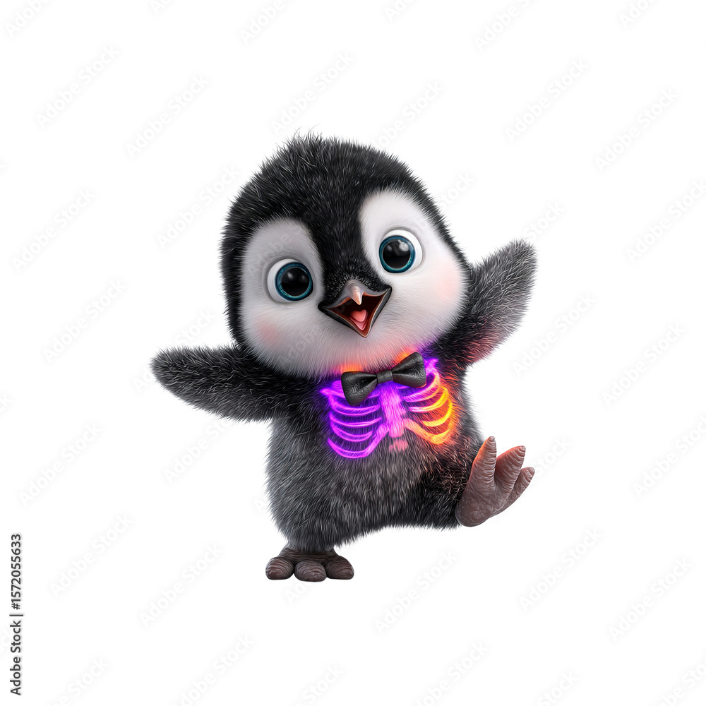 Adorable Baby Penguin with Glowing Skeleton Costume for Halloween Adorable Baby Penguin with Glowing Skeleton Costume for Halloween