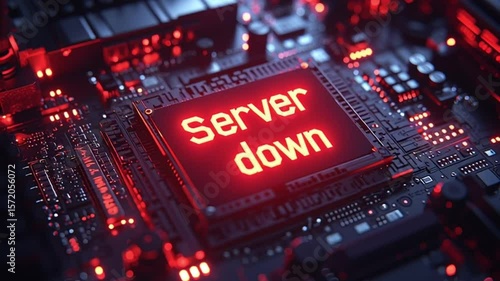 Animated concept of a server down incident. Data center error alert with blinking lights and warning symbols. Perfect for IT, cybersecurity, and downtime visuals