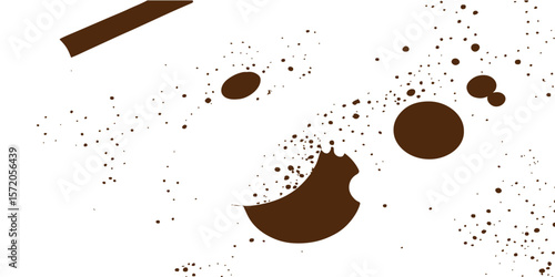 Brown coffee beans and sweet chocolate drops splash into a dark, artful design, perfect for a cafe or dessert illustration