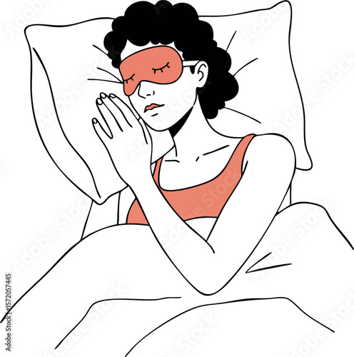 Woman Sleeping with Eye Mask Resting in Bed Illustration Vector