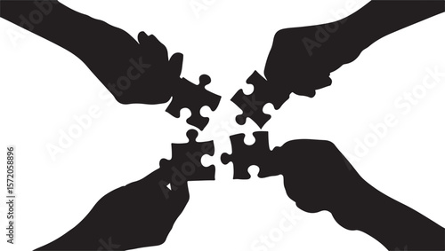 Hands connecting puzzle pieces teamwork collaboration connection
