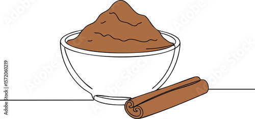 Ground cinnamon powder and cinnamon stick spice illustration in simple style vector