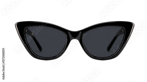 Black cat eye sunglasses feature dark lenses and a glossy frame.
