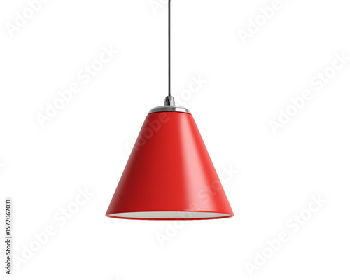 Red Conical Pendant Lamp with Silver Top, PNG