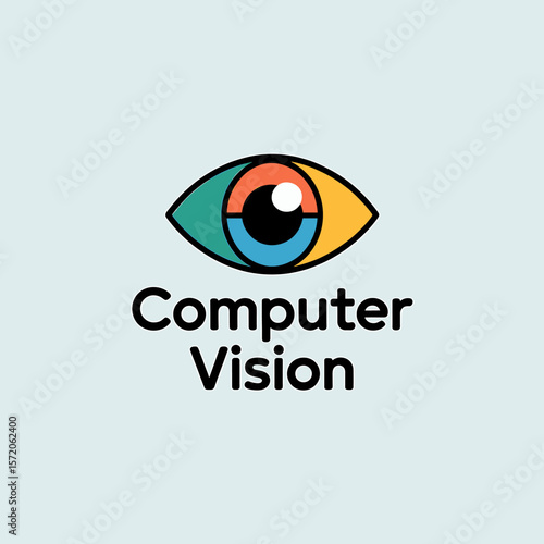 Colorful Computer Vision Eye Logo with Bold Text on Light Blue Background