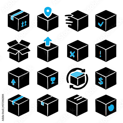 Isometric Package Icons: Delivery, Shipping, and Logistics Symbols