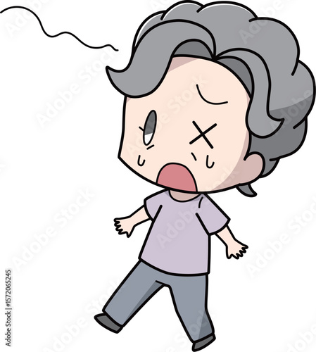 めまいでふらつく高齢女性のイラスト