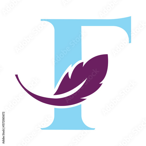 Letter f feather logo design combined with bird feather wine 