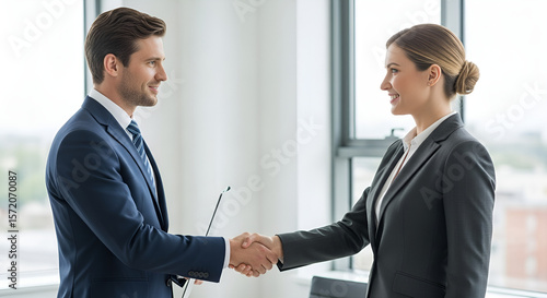 Executives Shaking Hands in Modern Professional Office