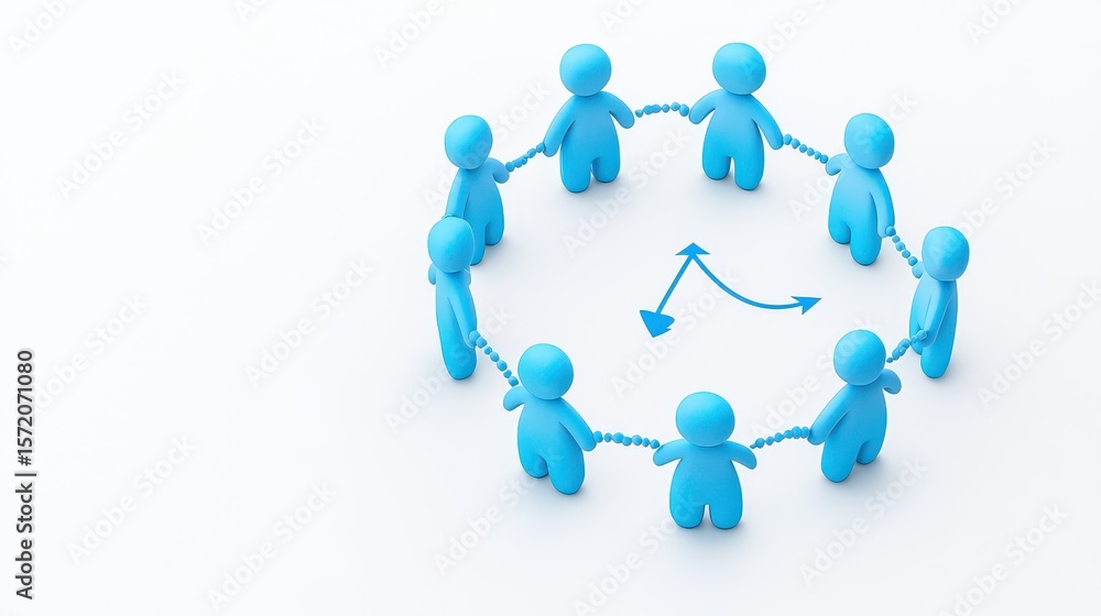 Abstract figures interlocked in a circle, with a rising line through the center, showing team-driven success Abstract figures interlocked in a circle, with a rising line through the center, showing team-driven success