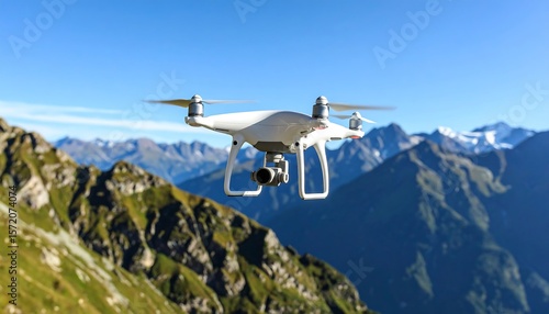 Drone flying over alpine mountains