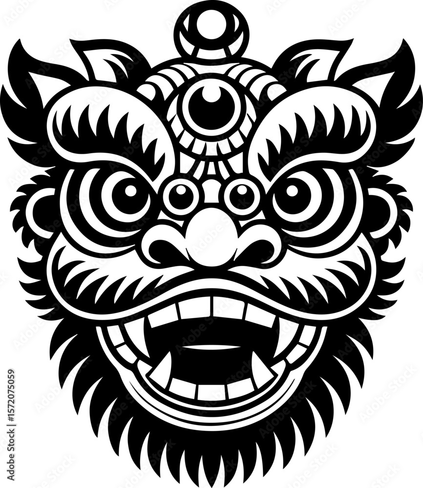Obraz premium traditional lion dance mask silhouette black silhouette vector illustration